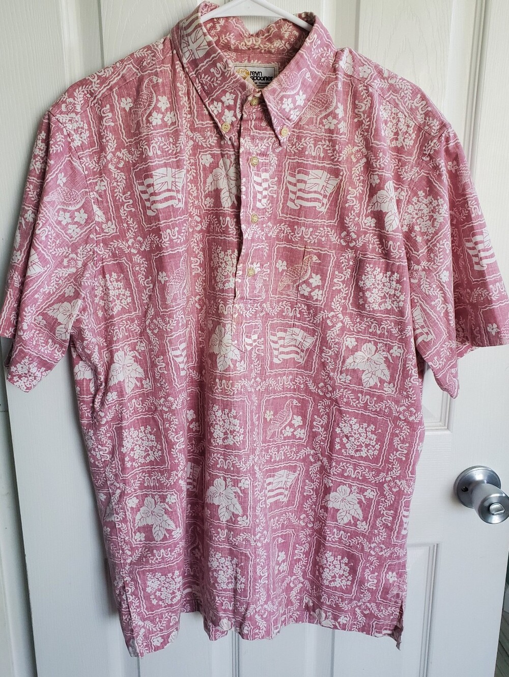 Vintage REYN SPOONER Lahaina Sailor Pink Reverse Print Hawaiian Shirt Mens Sz L
